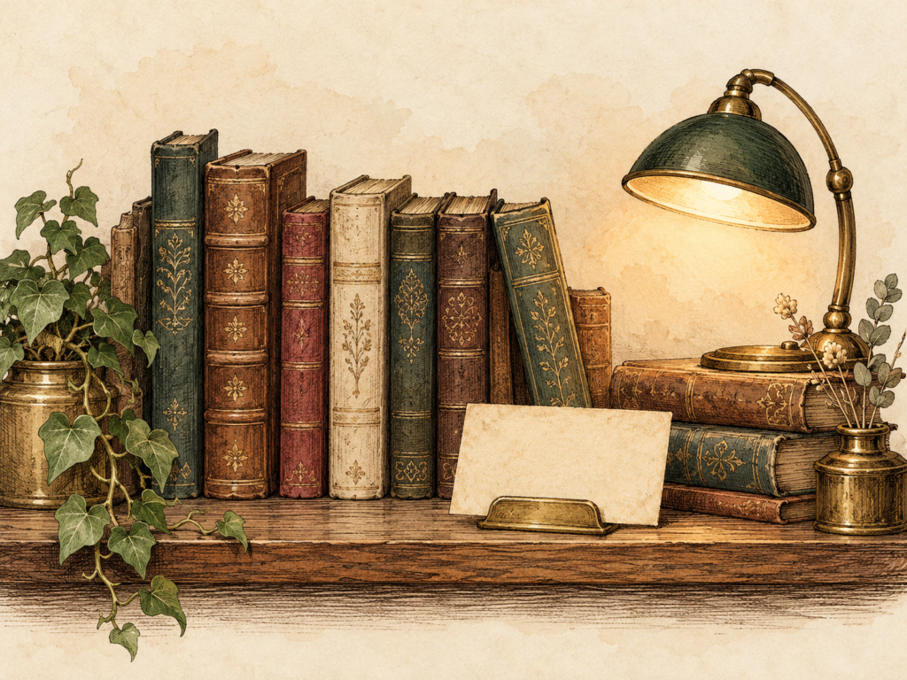 Ilustración editorial imaginada de libros antiguos; imagen generada con IA, no representa la librería real.